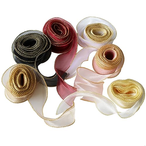 Amazon.co.jp: オーガンジー リボン 6巻入 透け感 無地 ウェーブ